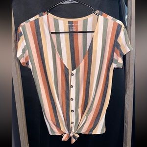 NWT American Eagle Striped Button-Up Front Tie Shirt - Size XS
